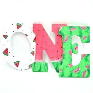 ''ONE'' Watermelon Theme Wooden Letters 9''